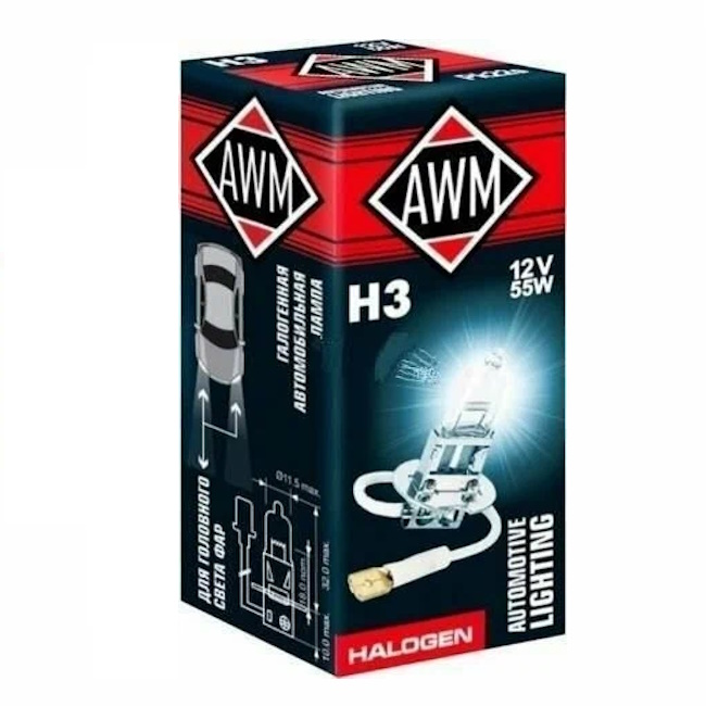 Картинка Лампа галогенная AWM H3 12V 55 W (PK22S) от ООО ТФК Комтекс