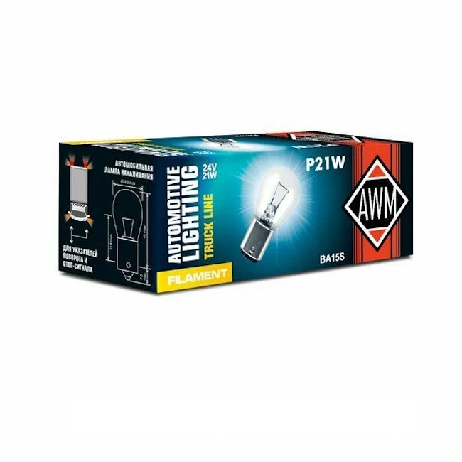 Картинка Лампа накаливания AWM P21W 24V 21W (BA15S) от ООО ТФК Комтекс