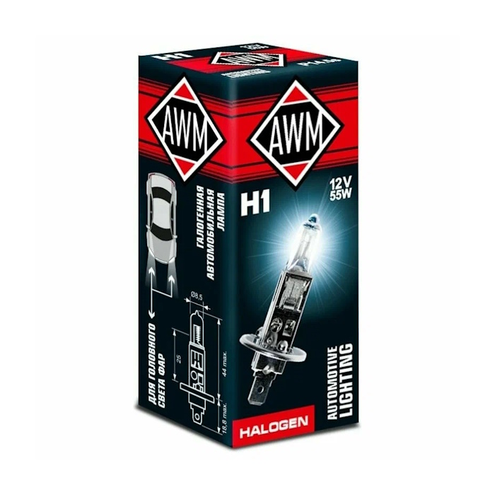 Картинка Лампа галогенная AWM H1 12V 55 W (P14,5S) от ООО ТФК Комтекс