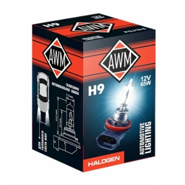 Картинка Лампа галогенная AWM H9 12V 65W (PGJ19-5) от ООО ТФК Комтекс