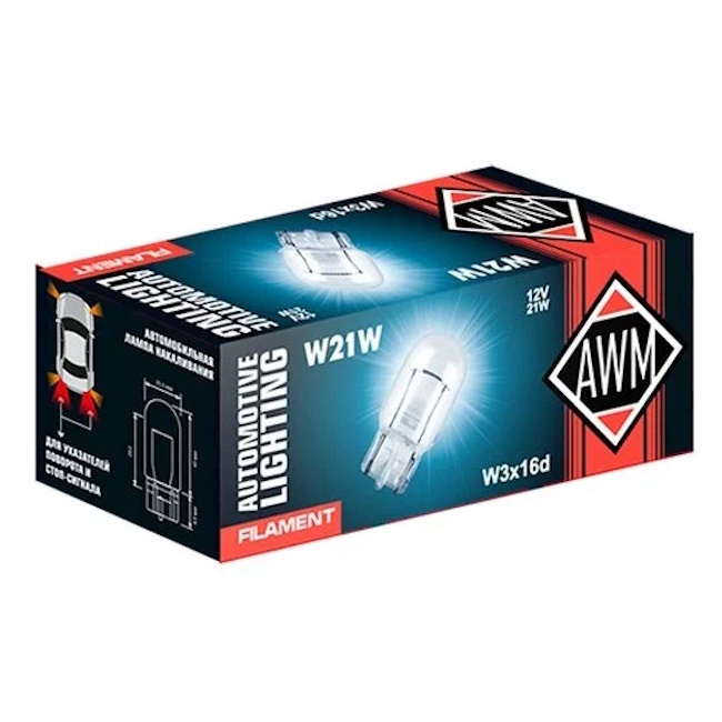 Картинка Лампа накаливания AWM W21W 12V 21W (W3X16D) от ООО ТФК Комтекс