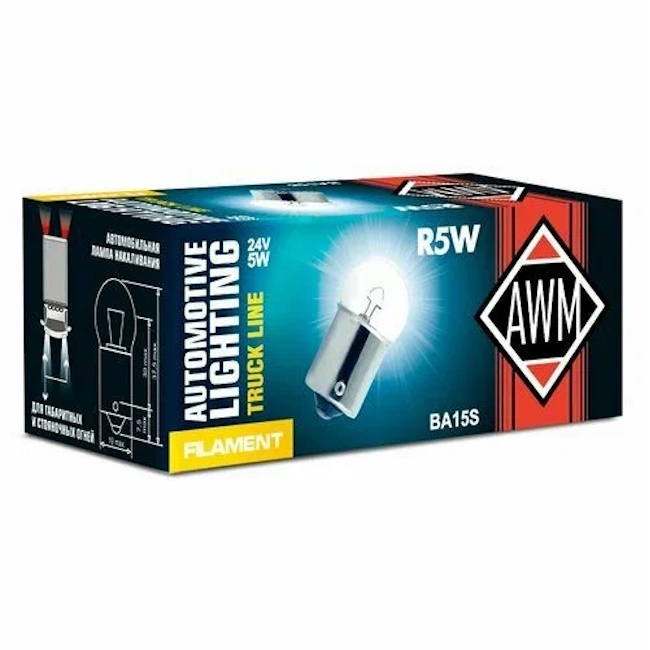 Картинка Лампа накаливания AWM R5W 24V 5W (BA15S) от ООО ТФК Комтекс